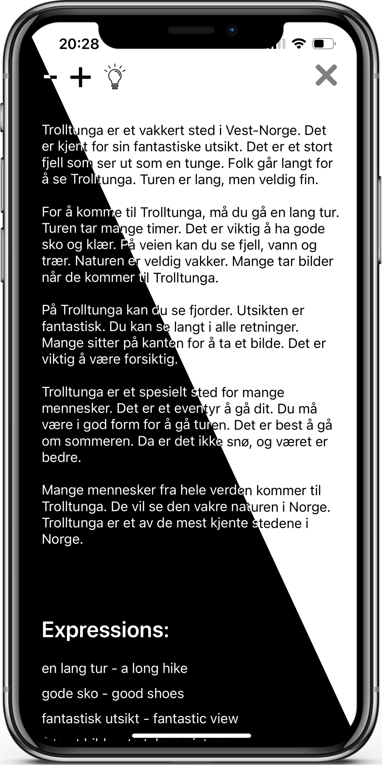 Screenshot of Reading Texts