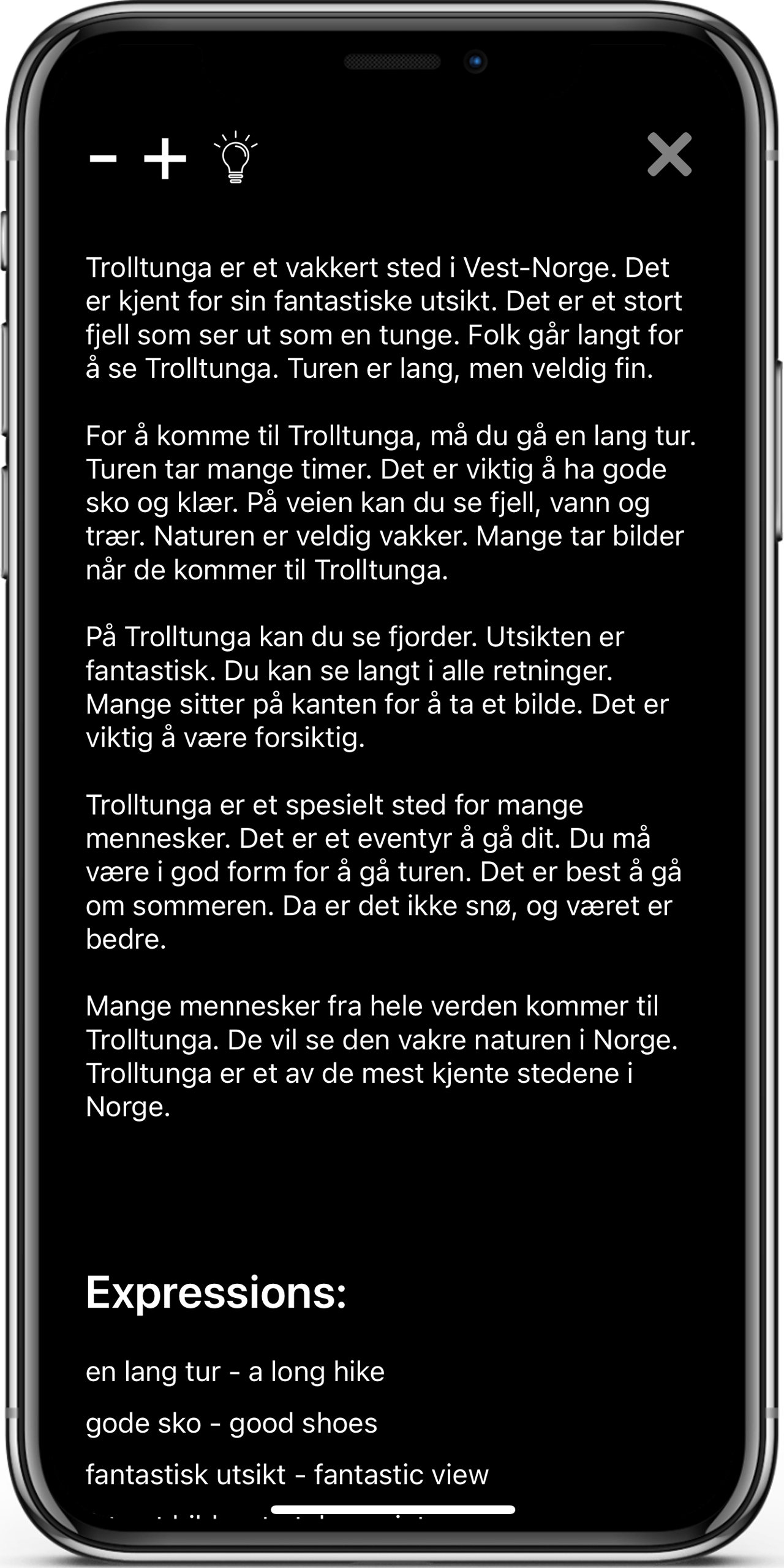 Screenshot of Reading Texts