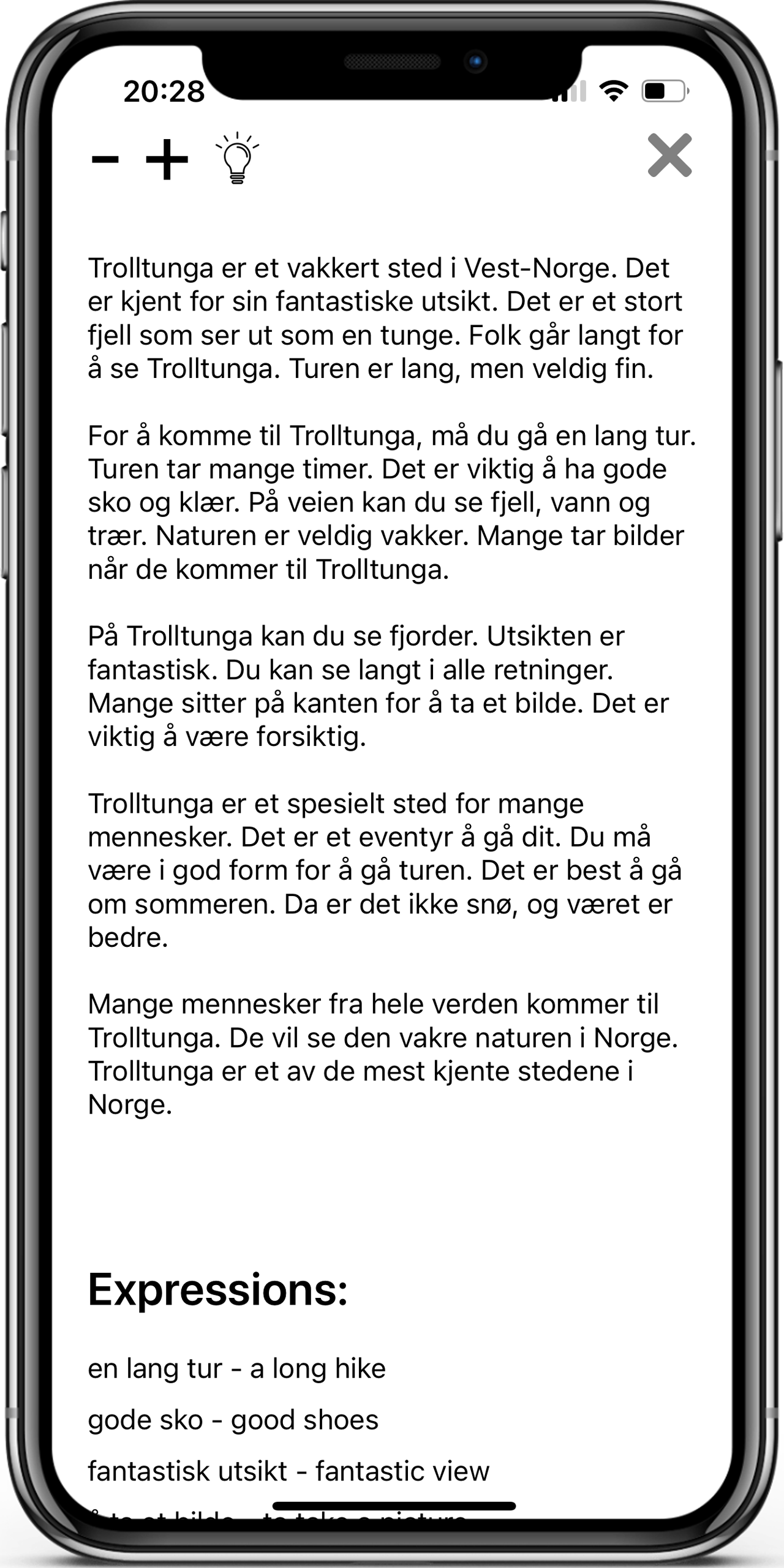 Screenshot of Reading Texts